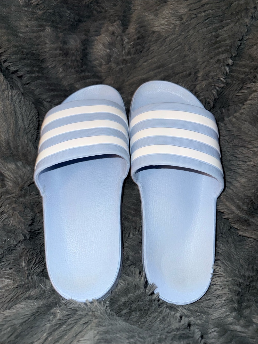 adidas Light Blue Slide Sandals with White Stripes
